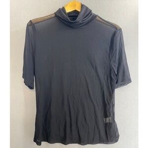 Black Sheer Mesh Turtleneck Short Sleeve Top JIT6993067 Size 8